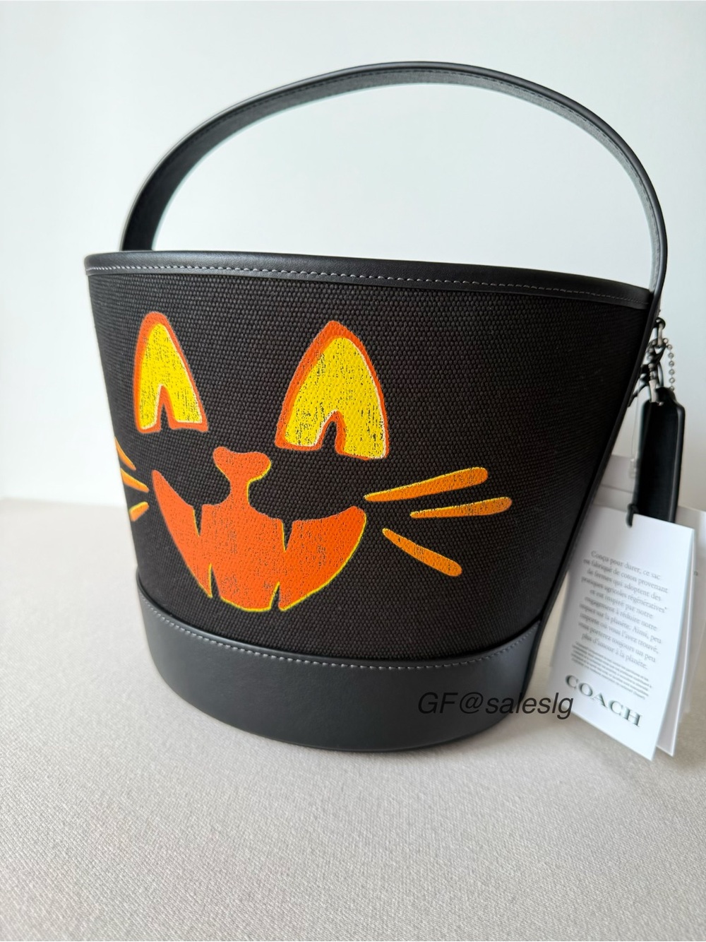 NWT Coach Trick Or Treat Bucket With Halloween Cat Black Orange CCE04 - Picture 2 of 14
